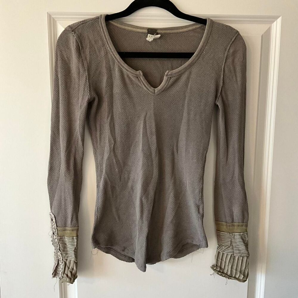 We The Free Embroidered Thermal Knit Long Sleeve Top